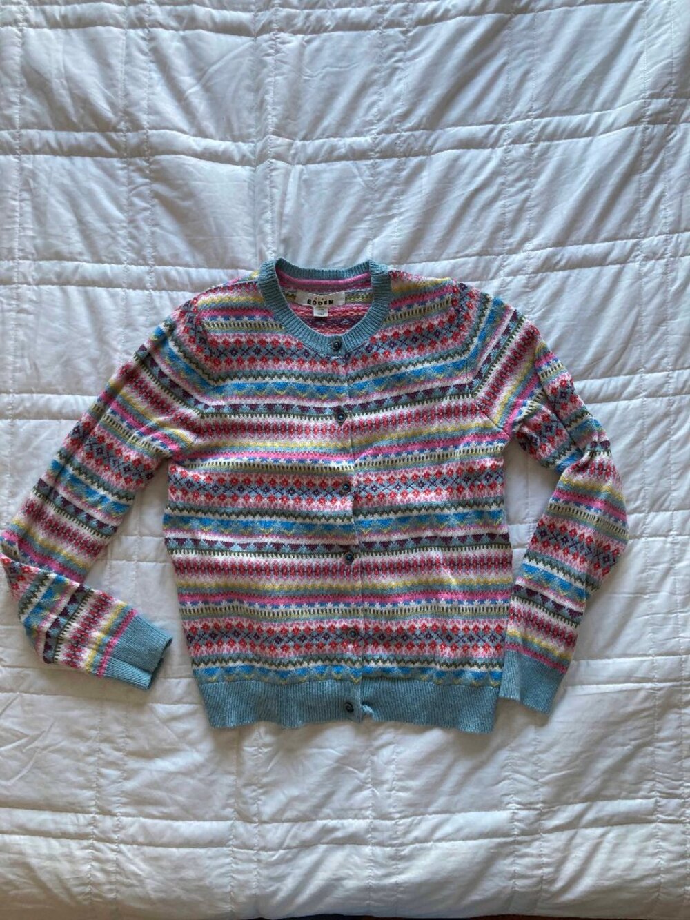 Boden Edie Fair Isle Cardigan in Brook Blue 11-12y